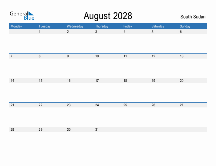 Fillable August 2028 Calendar