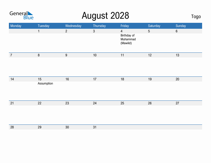 Fillable August 2028 Calendar