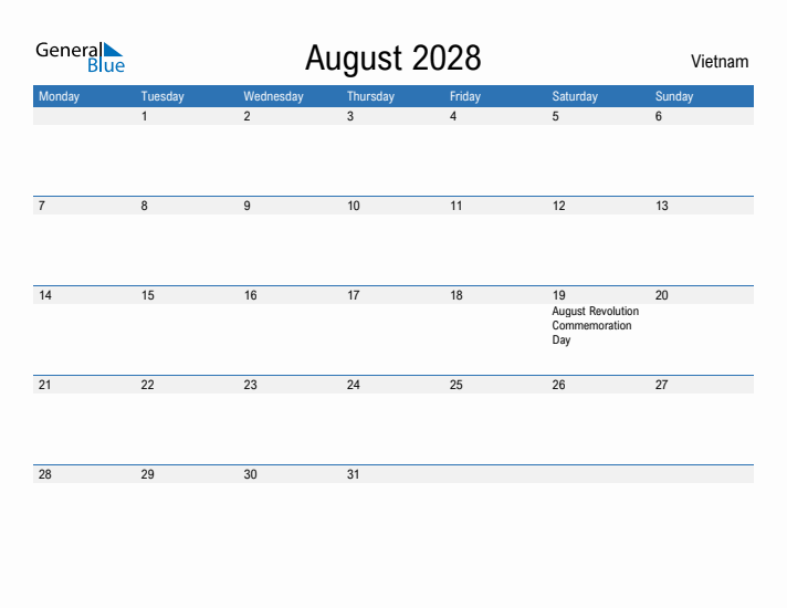 Fillable August 2028 Calendar