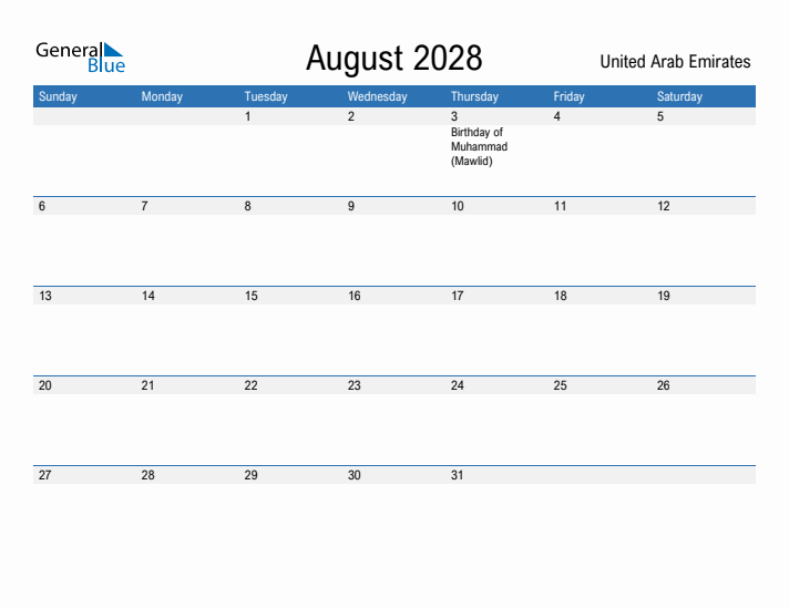 Fillable August 2028 Calendar