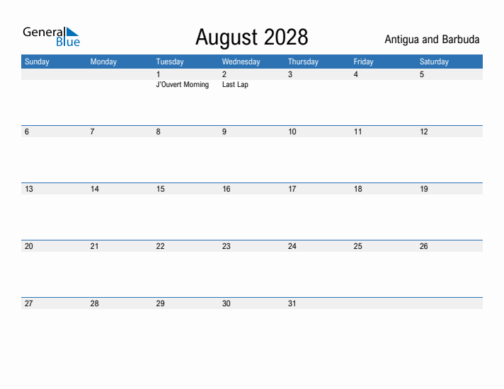 Fillable August 2028 Calendar