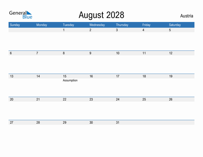 Fillable August 2028 Calendar