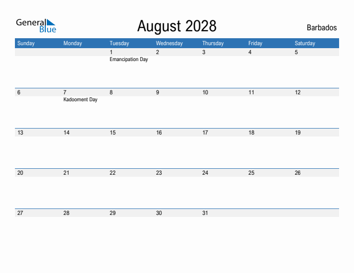 Fillable August 2028 Calendar