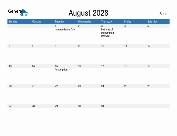 Fillable August 2028 Calendar