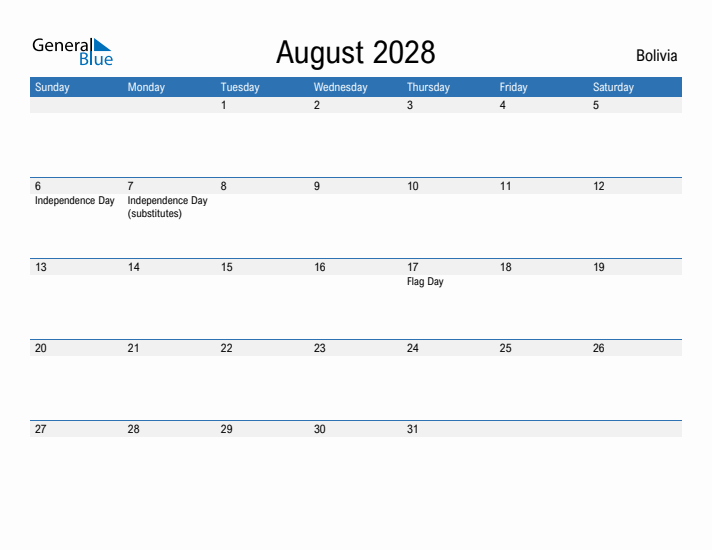 Fillable August 2028 Calendar