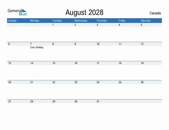 Fillable August 2028 Calendar