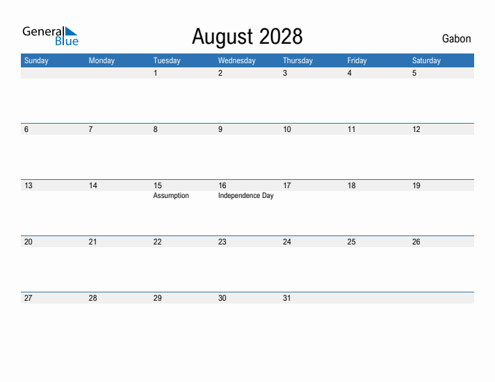 Fillable August 2028 Calendar