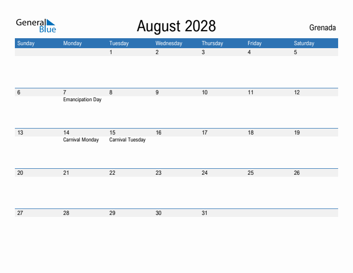 Fillable August 2028 Calendar