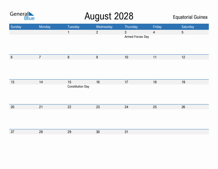 Fillable August 2028 Calendar