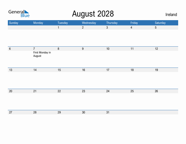 Fillable August 2028 Calendar