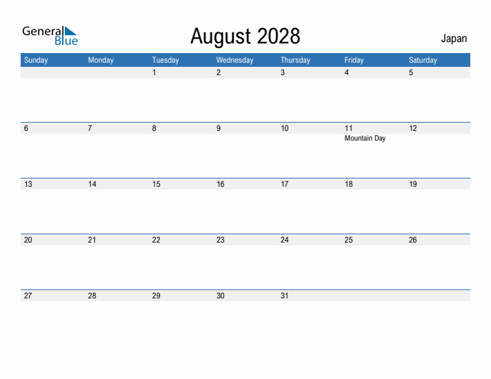 Fillable August 2028 Calendar