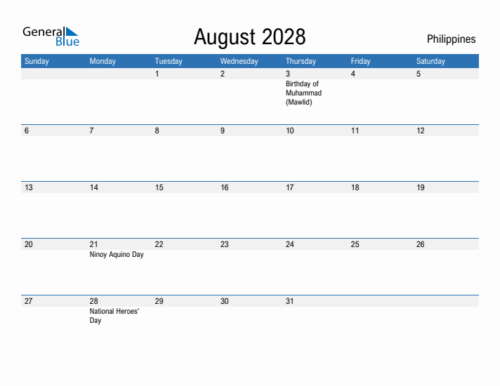 Fillable August 2028 Calendar