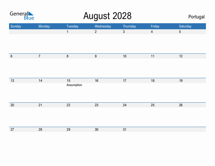 Fillable August 2028 Calendar