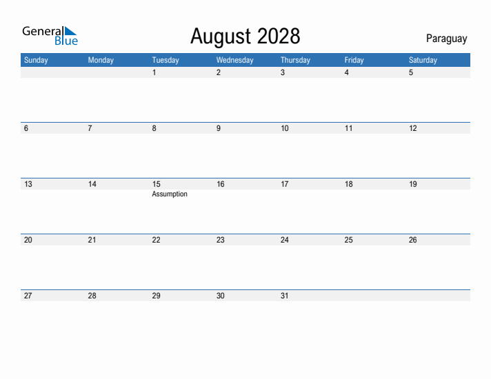 Fillable August 2028 Calendar