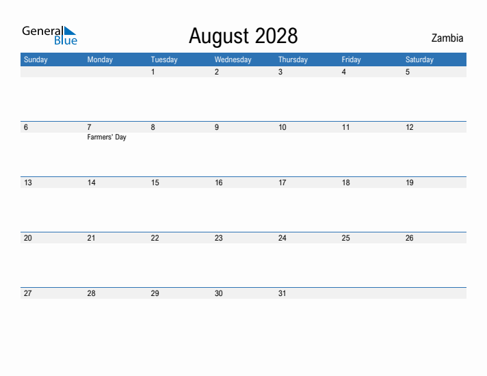 Fillable August 2028 Calendar