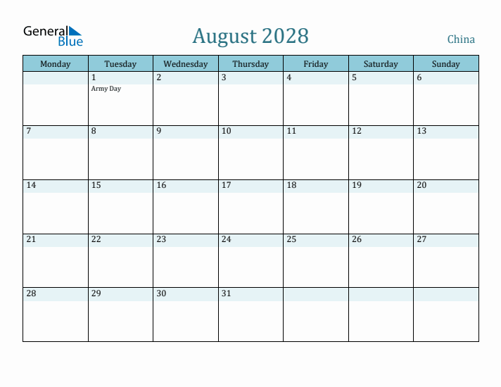 August 2028 Calendar with Holidays