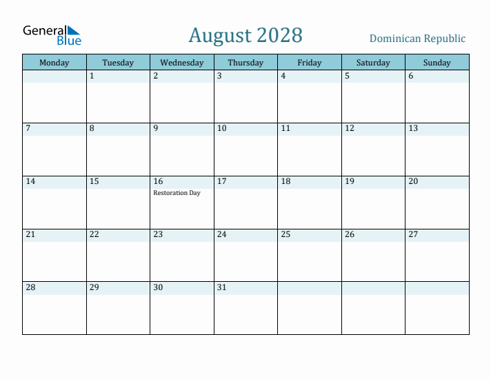 August 2028 Calendar with Holidays