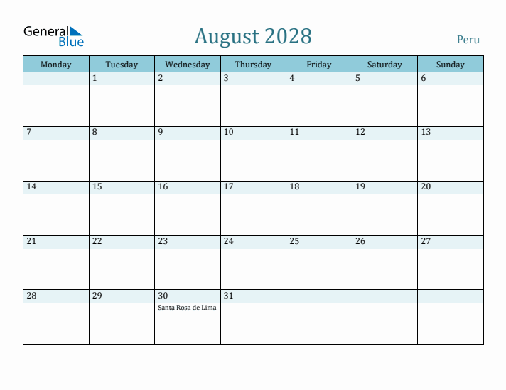 August 2028 Calendar with Holidays