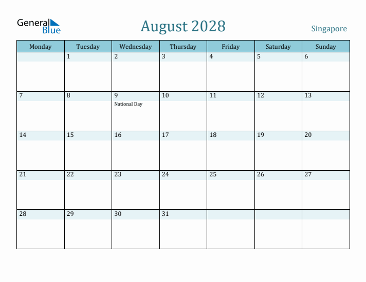 August 2028 Calendar with Holidays