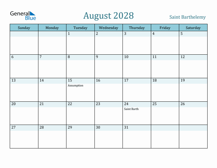 August 2028 Calendar with Holidays