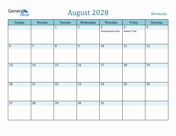 August 2028 Calendar with Holidays