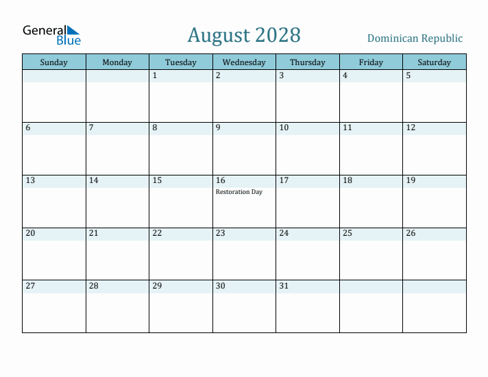 August 2028 Calendar with Holidays