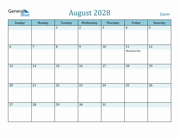 August 2028 Calendar with Holidays