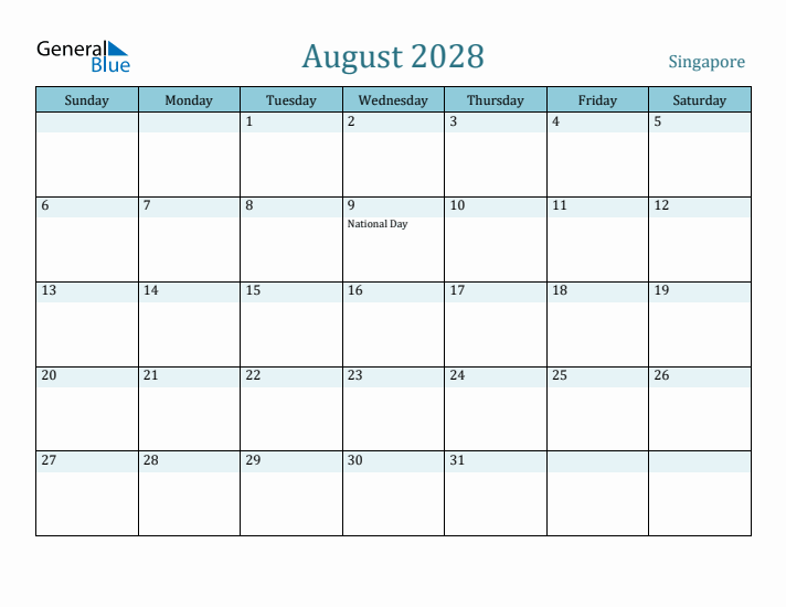 August 2028 Calendar with Holidays