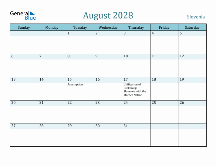 August 2028 Calendar with Holidays