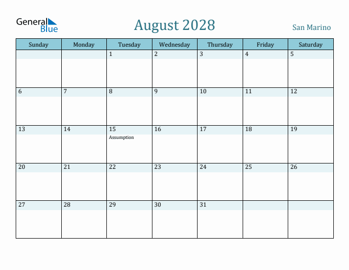 August 2028 Calendar with Holidays