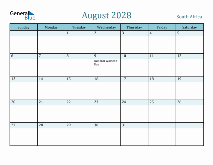 August 2028 Calendar with Holidays