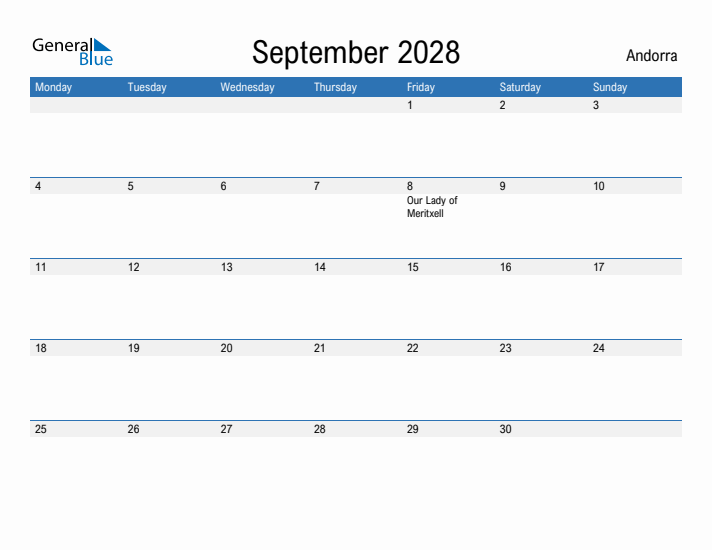 Fillable September 2028 Calendar