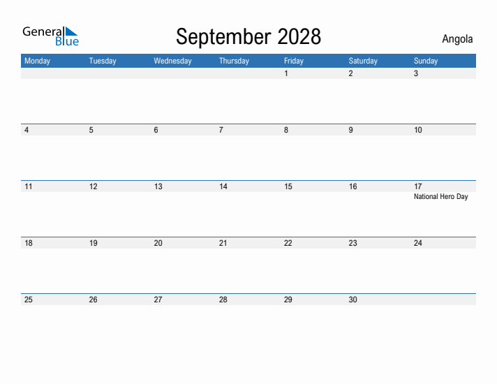 Fillable September 2028 Calendar