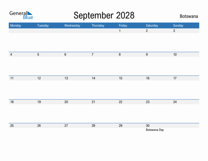 Fillable September 2028 Calendar