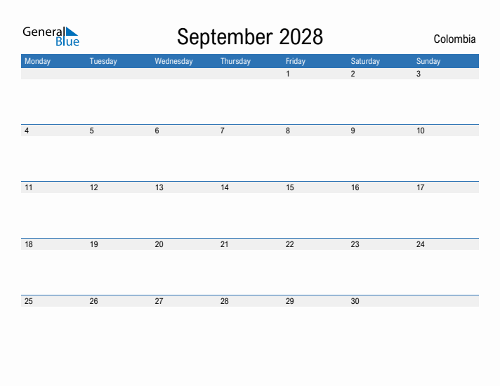 Fillable September 2028 Calendar