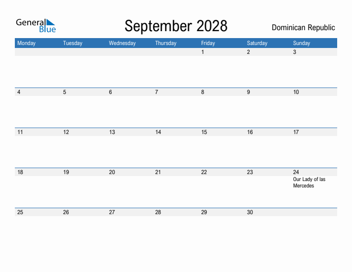 Fillable September 2028 Calendar