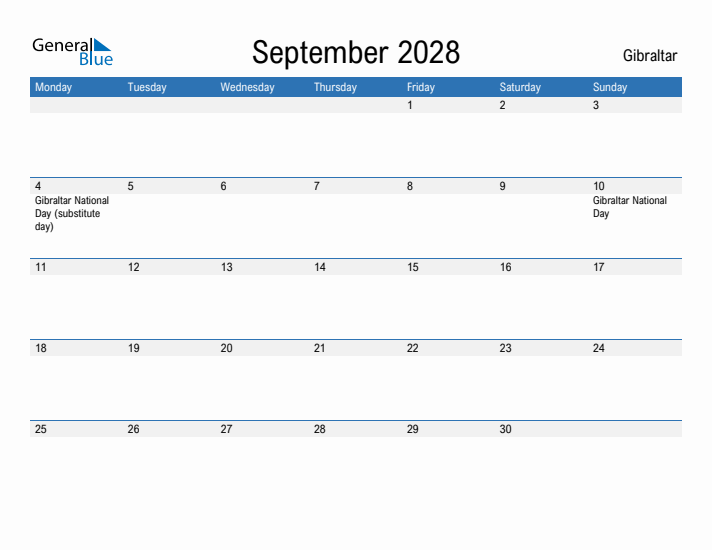 Fillable September 2028 Calendar