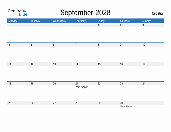 Fillable September 2028 Calendar