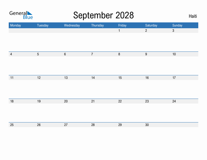 Fillable September 2028 Calendar