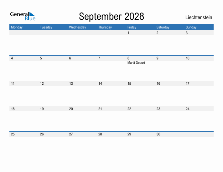 Fillable September 2028 Calendar