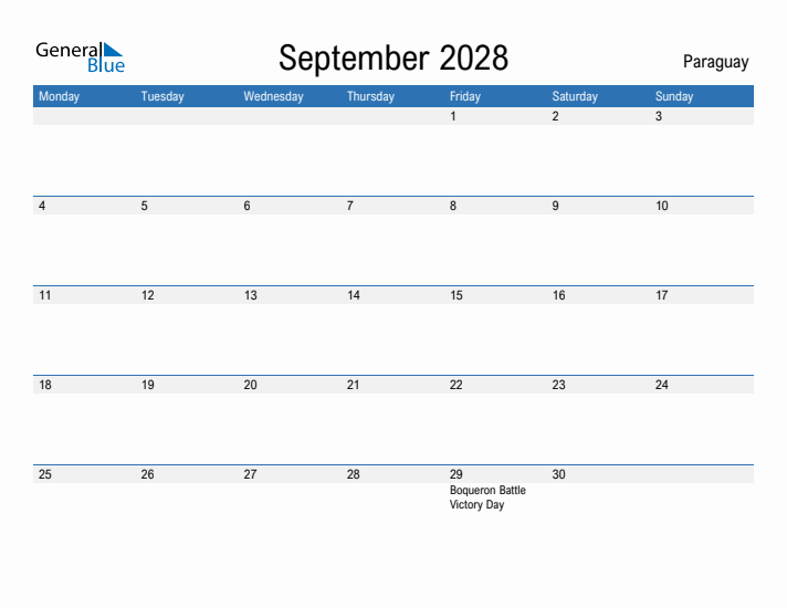 Fillable September 2028 Calendar