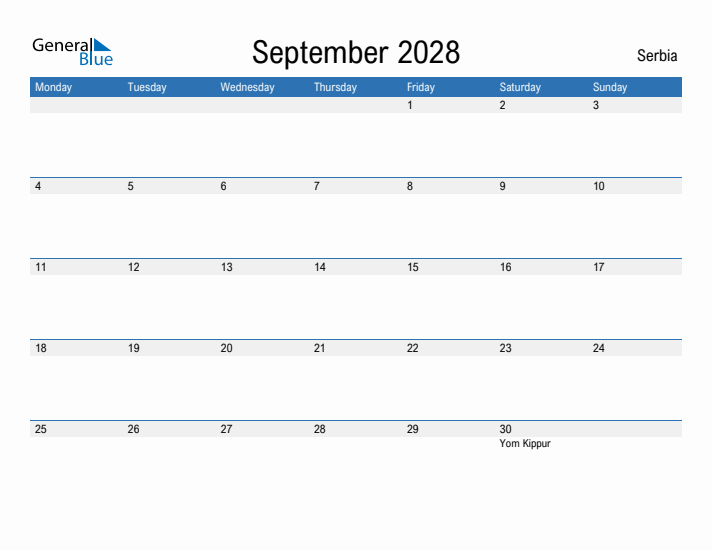 Fillable September 2028 Calendar