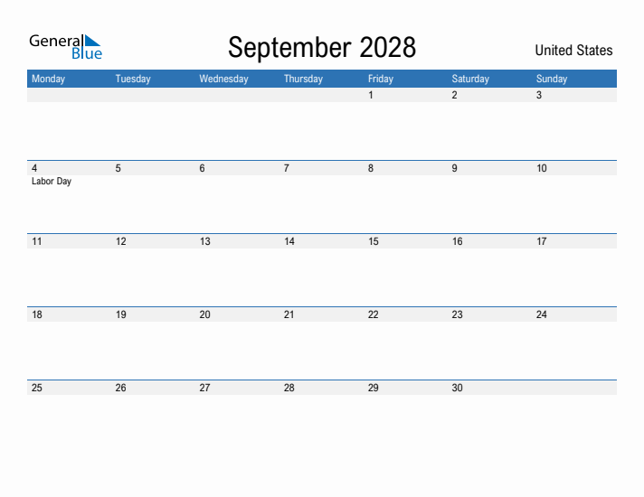 Fillable September 2028 Calendar