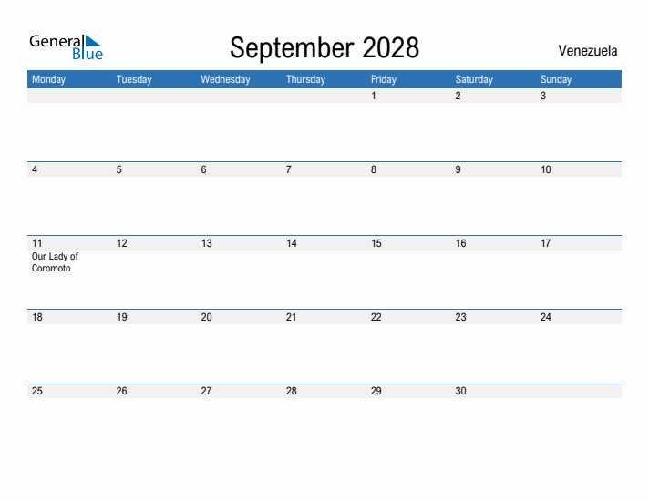 Fillable September 2028 Calendar