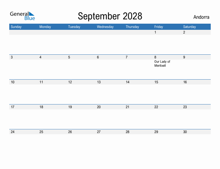 Fillable September 2028 Calendar