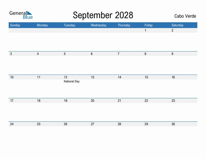 Fillable September 2028 Calendar