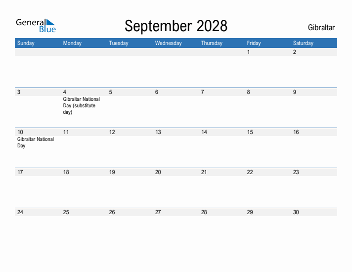 Fillable September 2028 Calendar