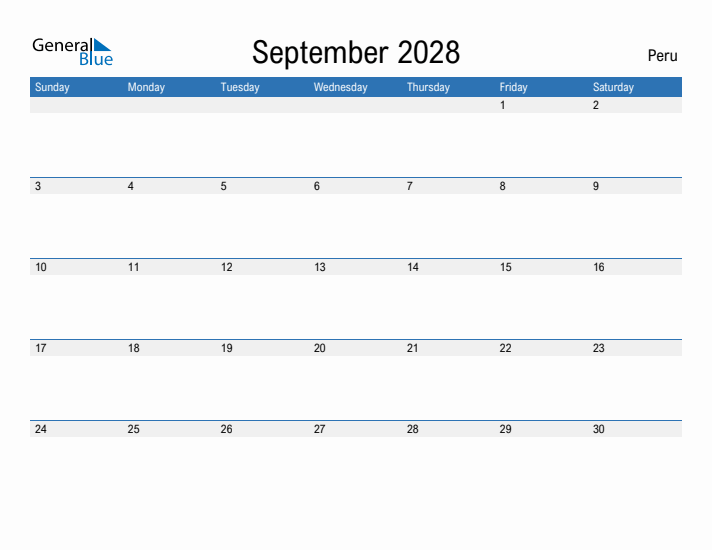 Fillable September 2028 Calendar