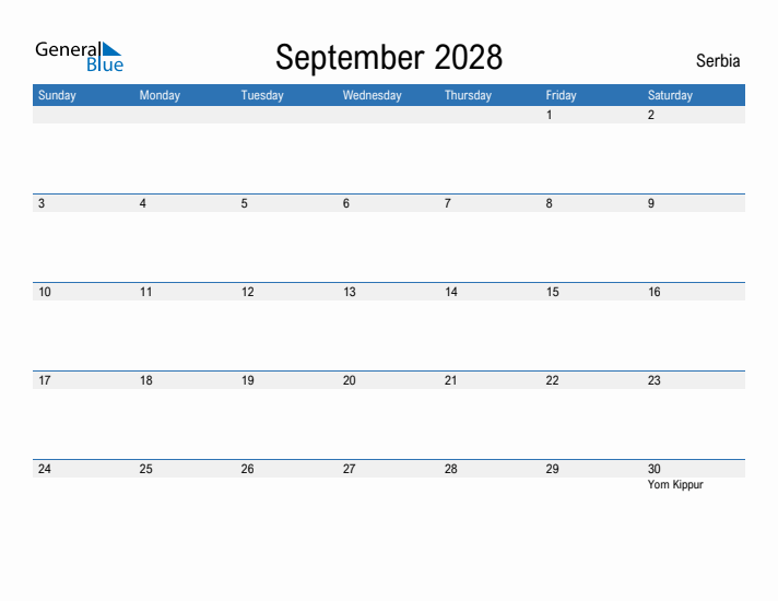 Fillable September 2028 Calendar