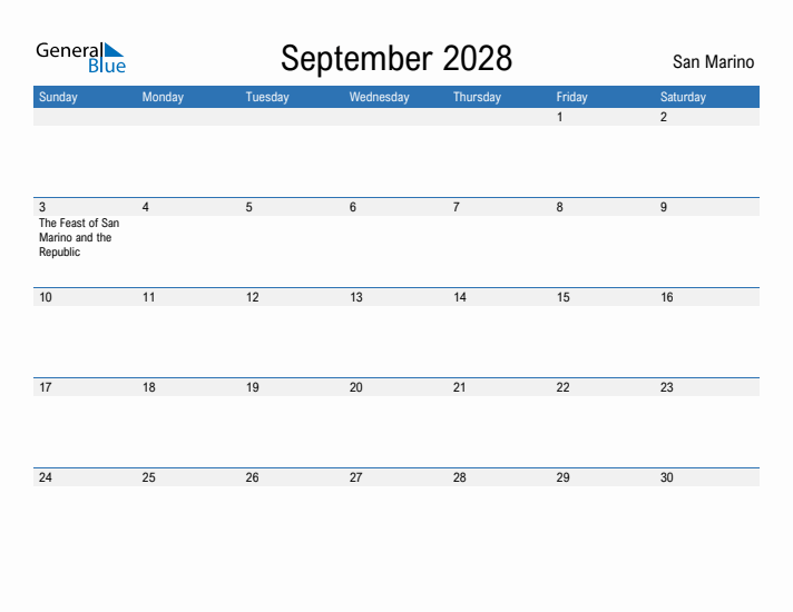 Fillable September 2028 Calendar